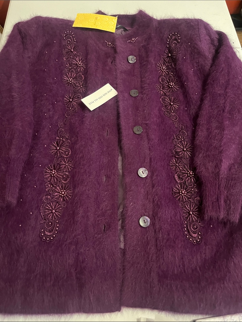 Women's Purple Embroidered Faux-Fur Button Jacket 55%Acrylic , 38% Rabbit /